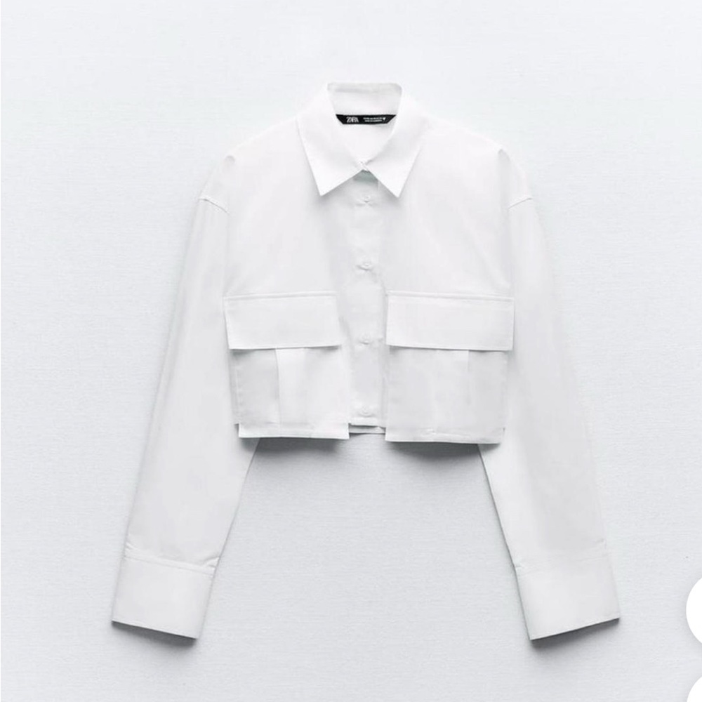White Cropped Button-Up Shirt